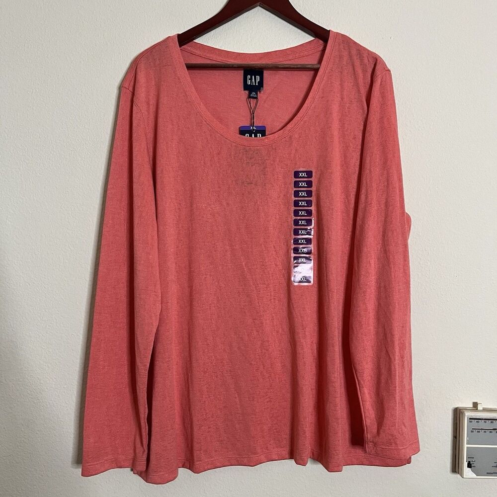 GAP Long Sleeve T-Shirt Women Size XXL Slub Tee Porcelain Rose Scoop Neck NWT